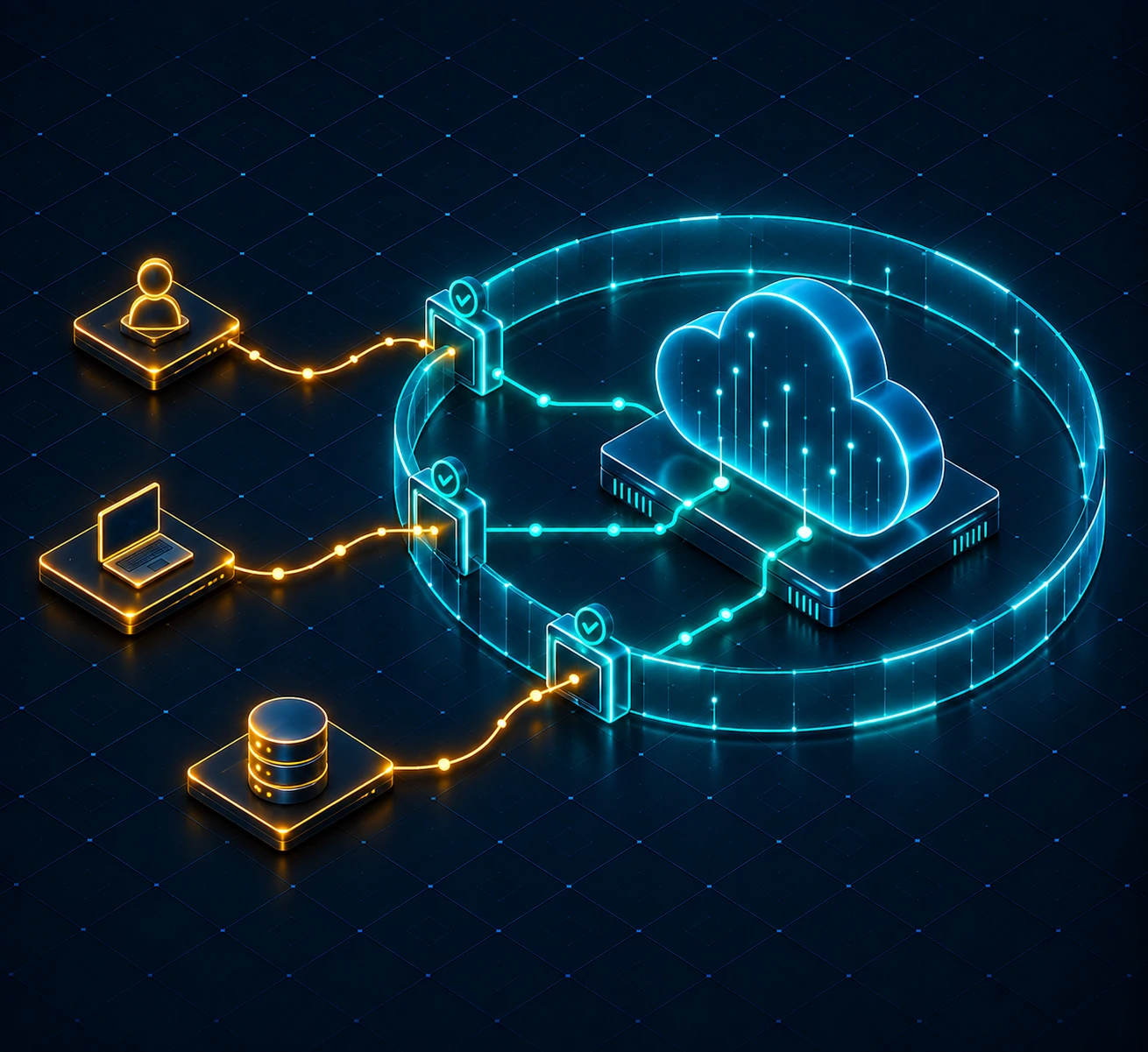 Identity, device and data paths passing verification gates into a cloud inside a Zero Trust ring