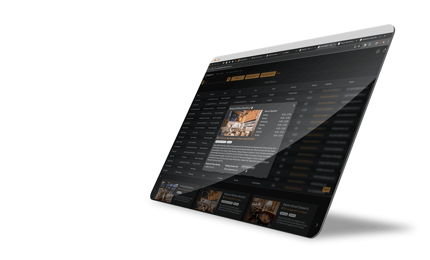 Web browser displaying our event planner. 